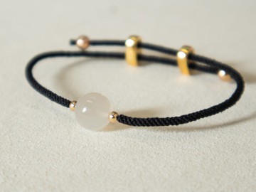 925 SILVER月亮石全手工編織幸運手繩。可自由調節