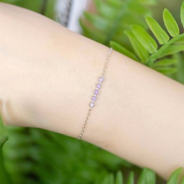 紫水晶925純銀五顆寶石排鑽設計手鍊