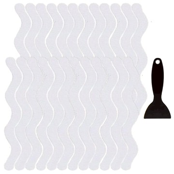 EZlife 廚衛地板浴缸防水止滑無痕貼片24片組(附刮鏟)-S形 透明 浴室止滑 地板防滑  透明色  1組