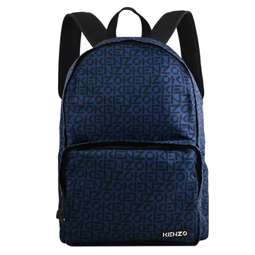 KENZO 5SA213 滿版印花尼龍雙肩大後背包.深藍