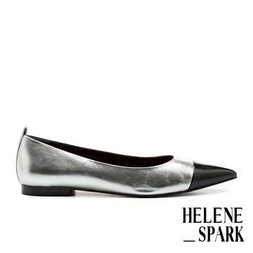 66S020－HELENE_SPARK 簡約時髦拼接感全真皮尖頭低跟鞋－銀