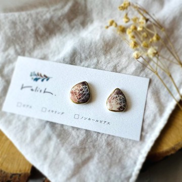 夢幻 心形 紫色 金繼 陶瓷 耳針 耳夾 無耳洞耳飾 陶藝 獨一無二 漸層色 淺紫 粉色 金色 戀人節