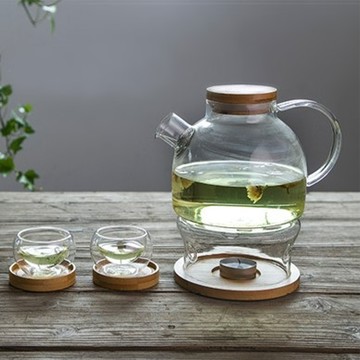 Homely Zakka午茶食光茶濾短嘴竹蓋玻璃壺/花果茶壼_(1000ml)
