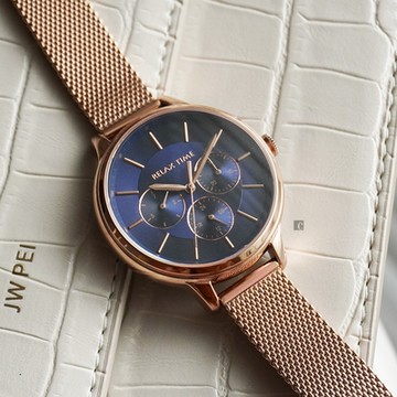 RELAX TIME 經典三眼米蘭帶手錶-午夜藍 RT-79-5 1212購物節 送禮推薦