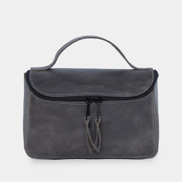 灰色復古皮革盥洗包 – 手工製作的化妝品收納包