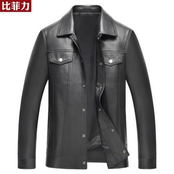 比菲力真皮皮衣男皮夾克海寧綿羊皮真皮翻領男士皮外套修身2022潮