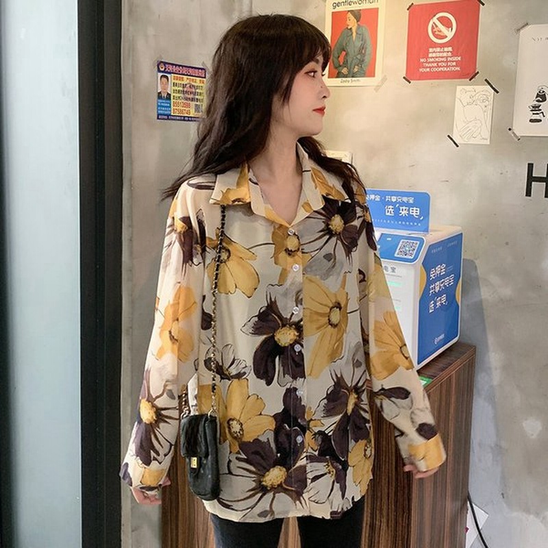 シアーブラウス フラワー柄 柄シャツ レトロ ベージュ 長袖 トップス ダンス 衣装 ヒップホップ コスチューム 韓国ファッション 大きいサイズ 個性的 服 原宿系 通販 Lineポイント最大0 5 Get Lineショッピング