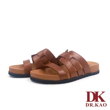 【DK空氣鞋】編織氣質真皮平底涼拖鞋 75-5426-55 棕