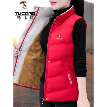 啄木鳥羽絨棉馬甲女秋冬季加絨加厚2025新款馬夾保暖背心坎肩外套