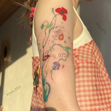 🎇免運特價✨花束卡西法紋身貼手臂腿部高顔值遮疤甜酷辣妹彩色手繪貼紙可水洗#免運