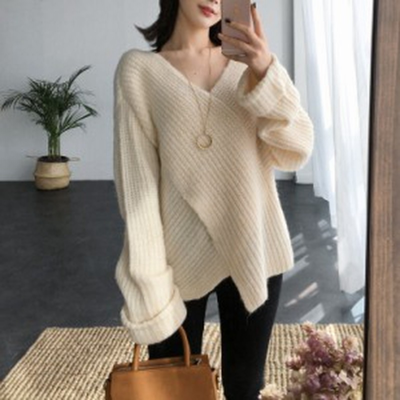 トップス レディース トップス ニット セーター 秋 冬 カジュアル ファッション コーデ シンプル セレカジ 深vネック クロス カシュクー 通販 Lineポイント最大3 0 Get Lineショッピング