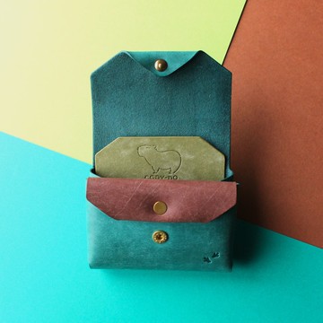 水豚造型皮革短夾 牛皮皮夾 手工製作