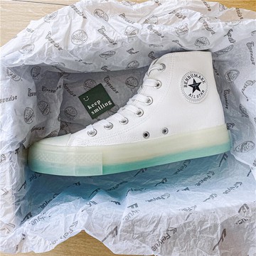 果凍底青少年ins潮流高幫帆布板鞋秋季潮鞋秋天學生網紅百搭男鞋