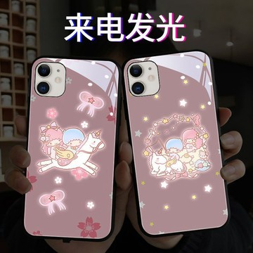 粉色獨角獸發光手機殼 iPhone 15 Pro Max 手機殼 蘋果14 感應閃光 i13 情侶 12 XS 網紅i7