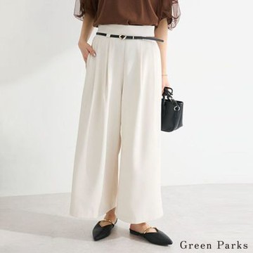 〈Green Parks〉高腰剪裁設計舒適寬褲-附腰帶