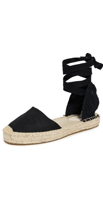 Soludos Lauren Lace Up Espadrilles Noche Black 6-6.5