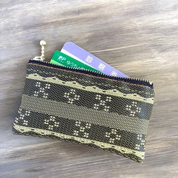 【琉球藍染】榻榻米布邊 扁平迷你收納包 零錢包 卡片夾 棕色 沖繩 Chura Heri 幸運物