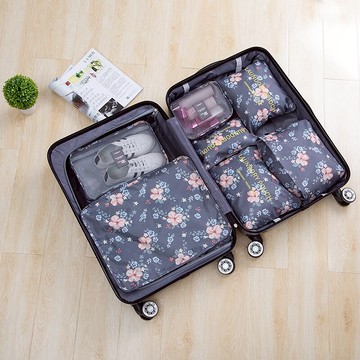 ●MY COLOR●印花旅行收納七件套 韓版 行李 打包 整理 旅行 登機 衣物 分類 拉鍊 網袋 【Z122】