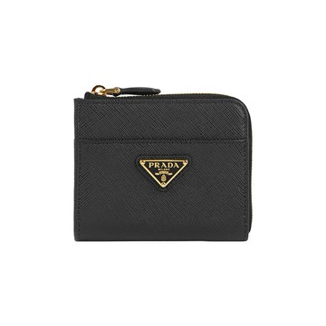 [平輸]PRADA 三角牌Logo 防刮皮革拉鍊短夾(黑色)