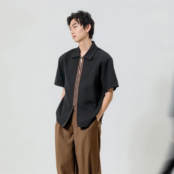 配色織帶拉鍊襯衫