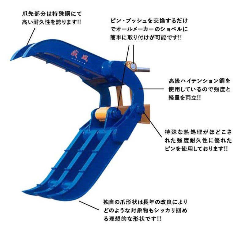 ユンボ アタッチメント ハサミ 3.5t-5.5t 疾風(はやて) HT-40 補強板1枚付き 松本製作所 2点止め 機械式 フォーククラブ |  LINEブランドカタログ