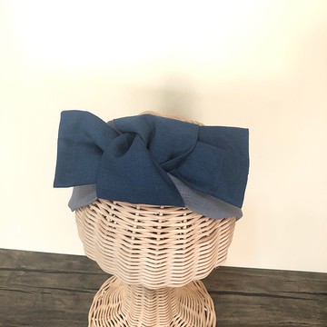 藍灰蝴蝶結髮帶/リボンヘアバンド
