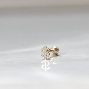 14K 金錢鎖珠耳環 (單個)耳骨 耳窩 不退色