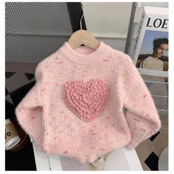 2025女童愛心毛衣秋冬新款女寶寶厚款針織衫保暖打底衫毛衣童裝潮