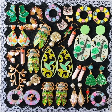 復古趣味耳環耳釘小玫瑰花朵水果甜甜圈鉛筆古典琺瑯小鳥知了個性