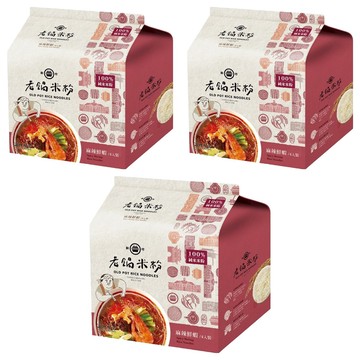 老鍋米粉 麻辣鮮蝦風味湯米粉  60g  4包  3袋