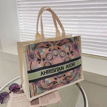 印花帆布包單肩托特包上課大容量手提購物袋網紅復古2020新款女包