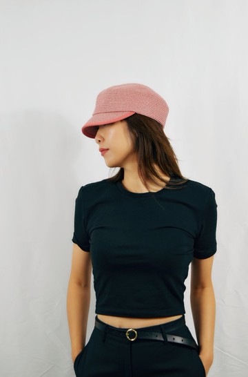 美式編織報童帽-粉色