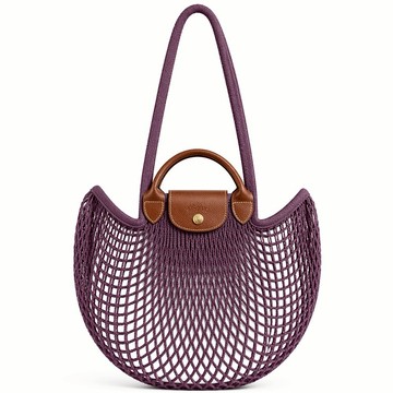 [平輸版]LONGCHAMP LE PLIAGE FILET系列網狀棉質手提/肩背兩用包(大/深紫)真品平輸