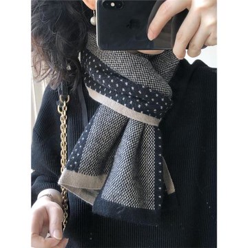 圍巾女冬季韓版百搭馬海毛撞色小波點雙面毛線休閑洋氣保暖小圍脖