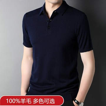 100%純羊毛衫短袖翻領休閑春秋薄款濮院羊毛衫半袖毛衣打底衫上衣鑫弘-衣錦男裝