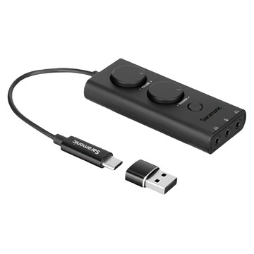 Saramonic 楓笛 降噪聲卡 SR-EA5 操控旋鈕設計 音量增益自由調節 一鍵靜音 兼容Windows/手機/MacOS  黑色  1個