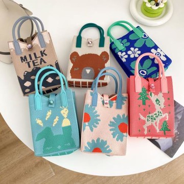 新款時尚百搭mini針織手機包韓版小眾可愛小包包撞色手拎包女外出