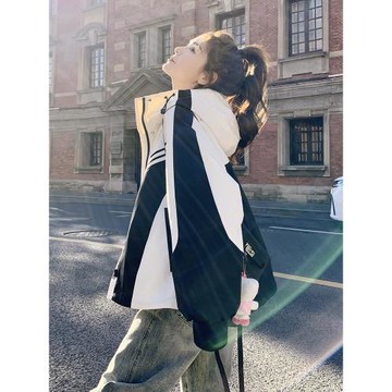 獨特超好看黑白沖鋒衣女2025新款爆款春秋小個子休閑防風外套學生