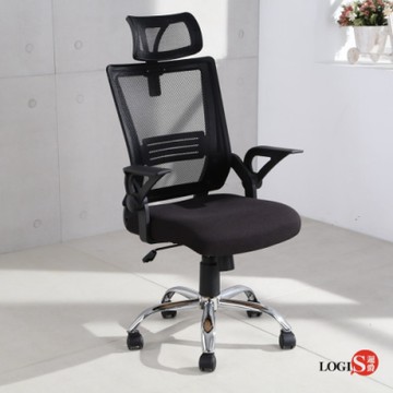 LOGIS邏爵家具 黑白騎士透氣網護頸護腰電腦椅 辦公椅