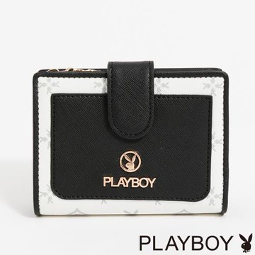 PLAYBOY - 短夾  黑白TWO系列 - 米白色