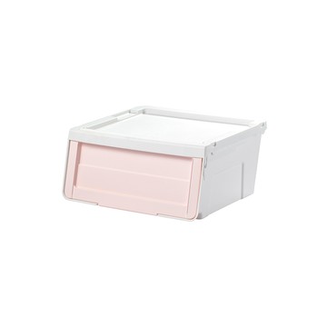 【日本天馬】粉彩河馬口前掀滑蓋收納箱(附造型貼紙)-S-4入-櫻花粉