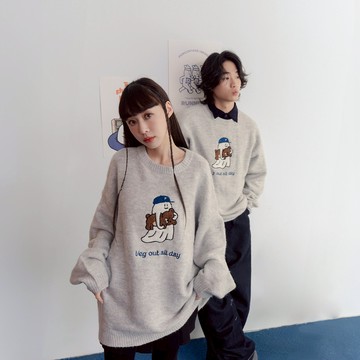 QUEENSHOP_F 聯名 長袖 P/D幽靈 經典幽靈抱小熊刺繡針織毛衣 現+預 【01071235】