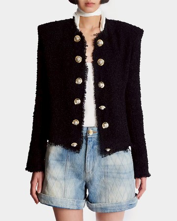 BALMAIN 黑色雙排金釦毛呢外套 - 38