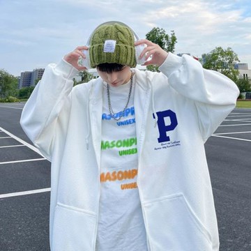 開衫衛衣男連帽休閑運動服春秋潮流寬松華夫格外套青少年男裝上衣