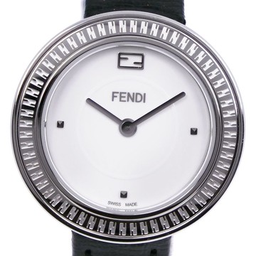 【日本直送】FENDI 芬迪 My Way 腕錶 35000S 不鏽鋼 x 皮革 黑色 石英 指針式顯示 白色錶盤 女士【二手】