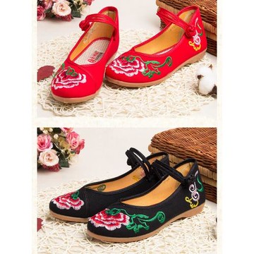 春季老北京布鞋女民族風繡花鞋漢服鞋子圓頭女單鞋平底媽媽舞蹈鞋