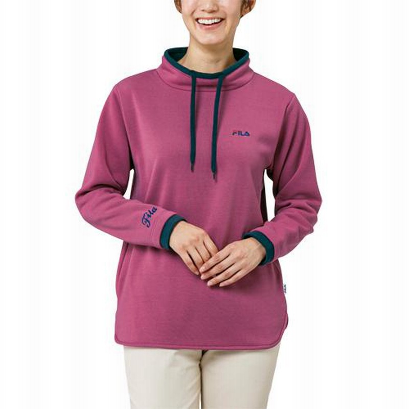 裏起毛 トレーナー レディース FILA 暖か ハイネック プルオーバー 3色組 婦人服 ミセス シニア 女性 ピンク ブラック グレー 秋冬　fri　p26403 裏起毛 トレーナー レディース FILA 暖か ハイネック プル