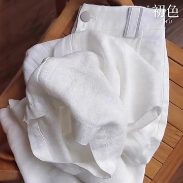 初色 純色慵懶垂感寬鬆休閒薄款高腰直筒褲寬褲長褲裝-白色-37511(M-2XL可選)