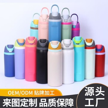 跨境水果同款304不銹鋼健身運動帶提手龍保溫杯大容量吸管吸管杯