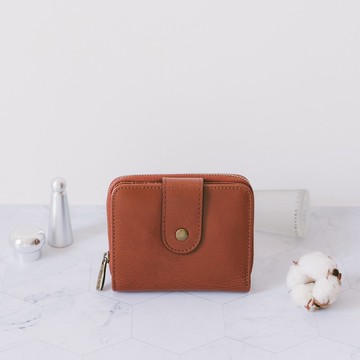 【禮盒】真皮扣式俏麗短夾 X0117 紅棕V